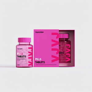 Vente en gros de flacons en plastique rose givré personnalisés de 150 cc et 300 cc avec boîte en papier assortie pour les compléments alimentaires, emballage de flacons - Product Image 1