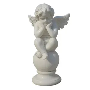 귀여운 천사 아기 대리석 동상 천연 화강암 돌 조각 천사 아기 동상