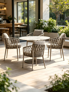 Best Rope Rattan aluminum Waterproof Dinning <b>Chair</b> Patio Restaurant Aluminium <b>Stackable</b> <b>Outdoor</b> Dining <b>Chair</b> for Garden hotel - Product Image 1