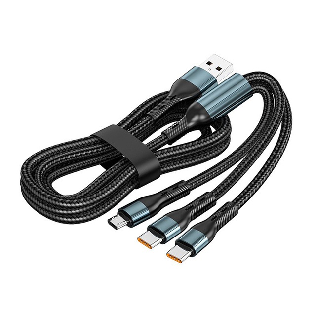 6A 120W Multiple 3 in 1 Nylon Braided Fast Charging Cable Data Charger Line With Micro Type C for Iphone Samsung Huawei Xiaomi