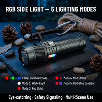 Lampe torche tactique haute puissance, portée de 1500 m, lampe torche LED, lumière latérale RGB, affichage numérique, zoom variable, étanche, projecteur