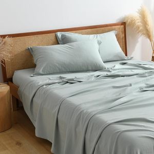 Hot Bán Hữu Cơ Bông Linen Kết Cấu Tấm Ga Trải Giường Đặt 15 ''Sâu Túi Mềm Mại Mát Mẻ Thoáng Khí & Bền-Nhà Máy Trực Tiếp - Product Image 1