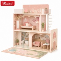 Maison de poupée en bois de style nordique avec mobilier complet, maison pour chiot, escalier, figurines de famille, jouet de jeu d'imitation pour enfants W06A773