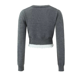 <span class=keywords><strong>Cardigan</strong></span> con giuntura <span class=keywords><strong>in</strong></span> <span class=keywords><strong>pizzo</strong></span> alla moda 2025 con scollo a V profondo 3687 Runwaylover - Product Image 2