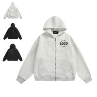 Erkek Unisex Kapüşonlu %100 Pamuk Bol Kesim Düz Dokuma Tam Fermuarlı Su Geçirmez Sweatshirt Sırt Çantası Sokak Giyim Kışlık Nakışlı