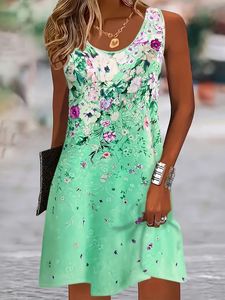 Nouvelle Robe Décontractée Sans Manches Col V Longueur Genou Couleur Bonbon Broderie Florale Léopard Ample Été 2026 - Product Image 6