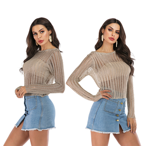 Amzn AE fb eb tiktok Shein D'été femmes Manche Longue Creux T-shirt De Mode Voir À Travers Sexy Haut - Product Image 1