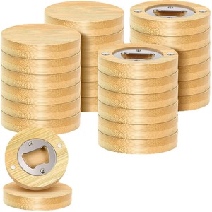 Round Bamboo Magnetic Bottle Opener Stainless Steel Manual Mini For Refrigerator <b>Beer</b> Opening Tools - Product Image 5
