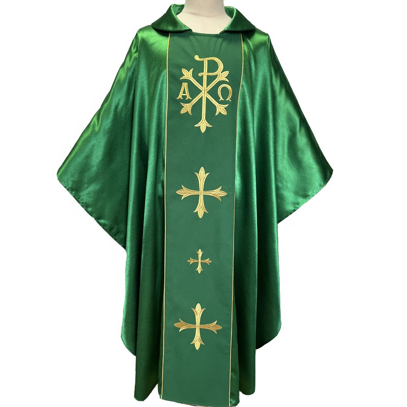 Зеленый атлас с вышивкой крестом, папа, священник, Chasuble