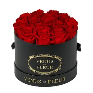 Круглая картонная подарочная коробка с логотипом розы, Подарочная коробка с цветами, упаковка с ленточной ручкой - Product Image 1