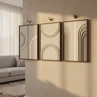 JIANZHIART Art déco moderne 3D en grès + LED, cadre rectangulaire en métal noir fait à la main, art mural suspendu pour hôtels et restaurants