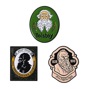 Broche émaillée de personnages célèbres : écrivains et philosophes réalistes (Tolstoï) – Badge de revers pour sac à dos, bijou - Product Image 1