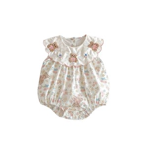 Combinaison en coton pour bébé fille Angou Baby's Summer Floral Hare, adorable barboteuse à motif d'ours, tenue fine sans manches, vêtements pour bébé - Product Image 5