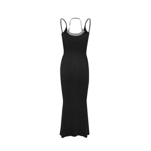 Spaghetti Strap Bodycon Dress Women's Slim Waist Design Contrast Color Splicing Daily Party Wear Casual Dress - Product Image 5