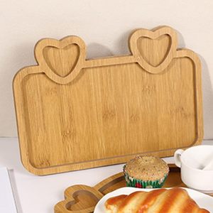 Plateau de service en bambou avec poignées en forme de cœur pour les collations, le pain, les fruits, le fromage, utilisation en cuisine ou sur la table à manger - Product Image 1