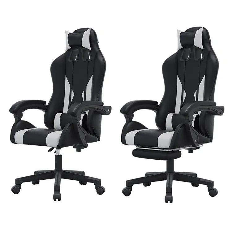 Alibaba — chaises de gaming ergonomique en cuir blanc et noir, logo brodé personnalisé, vente en gros,