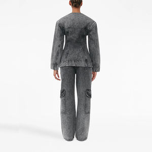 Jeans <span class=keywords><strong>Cargo</strong></span> Vintage da <span class=keywords><strong>Donna</strong></span> con Logo Personalizzato, Vita Media, Tasche a Patta, Traspiranti, Grigio, Vestibilità Dritta, Streetwear, Decorazione con Bottoni, Sexy e Comodi - Product Image 3