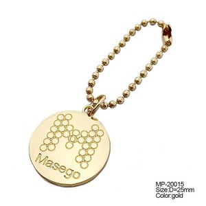 Nuevo diseño de oro personalizado marca letras logotipos bola cadena bolsos colgar placas de metal etiquetas - Product Image 3