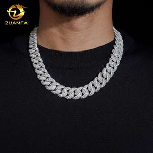 Luxury Bezel Setting Moissanite <strong>Solid</strong> <strong>Silver</strong> 925 Gold Plated 18mm Necklace Chain Hip Hop Iced Out Jewelry Cuban Link Chain - Product Image 1