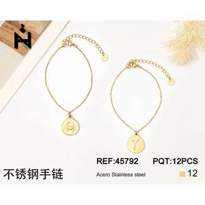 Bracciale in Acciaio Inossidabile Placcato Oro con Ciondolo a Moneta, Catena Regolabile, Gioielli da Donna - Product Image 1