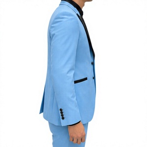 Costume de smoking bleu clair confortable en polyester pour homme, simple boutonnage, revers cranté, finition noire, tenue de cérémonie pour mariage et soirée - Product Image 5