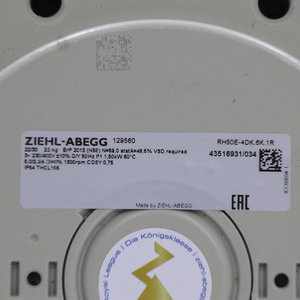 ZIEHL-ABEGG 3~ 400V ±10% 50Hz IP54Inverter Cabinet Centrifugal Cooling Fans for ventilation of electrical <b>control</b> cabinets - Product Image 2