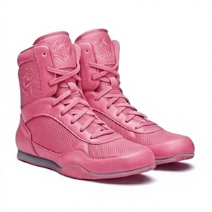 KLTW INT'L KL-BS-001 Chaussures de lutte montantes roses, tige en PU, doublure en mesh, semelle extérieure en caoutchouc, unisexe, pour entraînement de combat et salle de sport - Product Image 1