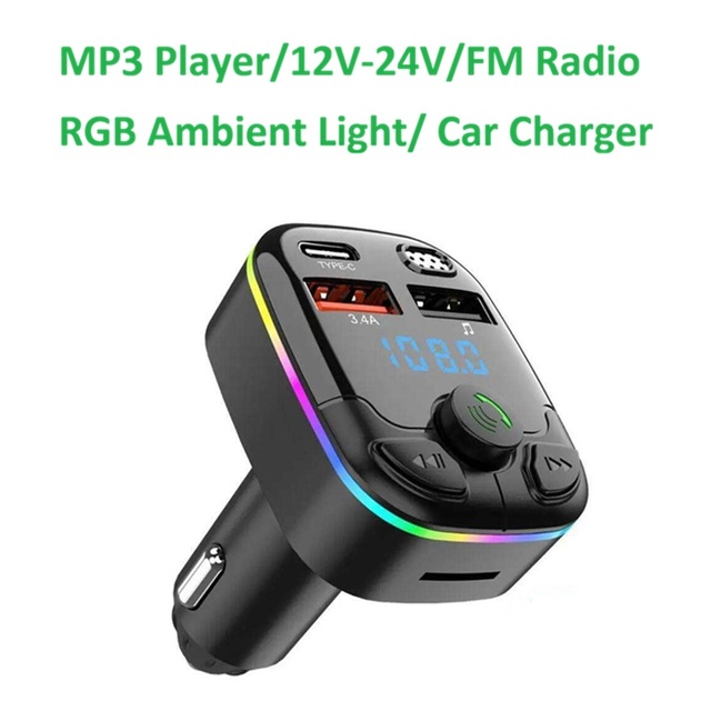 Multifunctional FM Transmitter BT5.3 PD 20W  Wireless Car USB Phone Charger Car MP3 Player bluetooth with Colorful Ambient Light