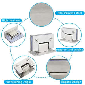 Charnière de porte de douche en acier inoxydable moderne, réglable, montage mural, plaque arrière courte, ouverture à 90 degrés, épaisseur 5 mm, 4 trous - Product Image 5