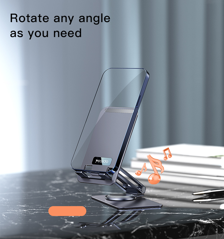 YESIDO new design 360 rotating phone holder aluminum alloy folding phone holder on the table
