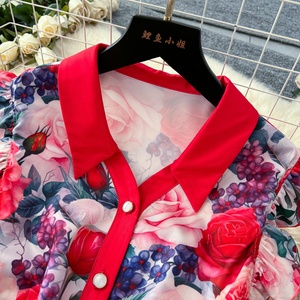 Vestidos Largos Elegantes para Mujer, Estampados, con Mangas con Volantes, Cierre de Botón, Cintura Ajustada - Product Image 4