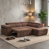 Canapé-lit moderne en L avec ottoman de rangement, appui-tête réglable, fonction couchage en microfibre pour chambre et salon