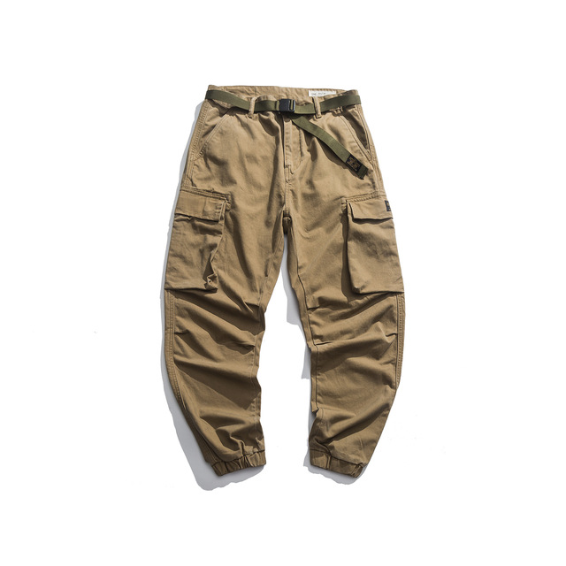 Wholesale Vintage Washed Breathable Woven 100% Cotton Solid Medium Mid Black Cargo Jogger Pants for Men