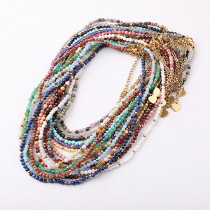 Nuovo Design Collana Girocollo <span class=keywords><strong>con</strong></span> Perline in Acciaio Inossidabile Placcato Oro PVD Impermeabile <span class=keywords><strong>con</strong></span> Piccole <span class=keywords><strong>Pietre</strong></span> <span class=keywords><strong>Naturali</strong></span> Sfaccettate da 3mm JNK9388 - Product Image 1