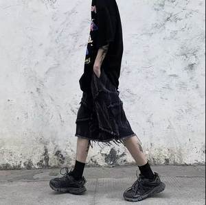 Nouveau style <span class=keywords><strong>2023</strong></span> – Short en jean déchiré taille mi-haute pour <span class=keywords><strong>homme</strong></span>, style vintage, <span class=keywords><strong>tendance</strong></span> Hong Kong, noir/gris, coupe courte, fin, décontracté, pour l'été - Product Image 3