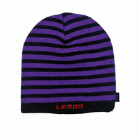 Casquette tricotée rayée avec étiquette brodée citron, décontractée, chaude, douce, style vintage, 100% acrylique, unisexe pour l'hiver