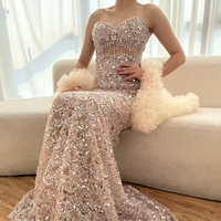 Robe de soirée sirène de luxe perlée crème Serene Hill LA73365B 2026, robes de cérémonie de célébrité avec châle