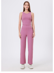 Pantalones de yoga de cintura alta para mujer, de pierna ancha y recta, con efecto levanta glúteos, suaves y elásticos, para fitness, running y deportes, con bolsillo trasero. - Product Image 4