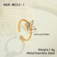 N&S Gold Plated Colorful Marquise Zircon Ring Set with Butterfly Pattern for Women Stainless Steel Fashion Jewelry Wholesale