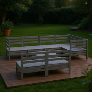 Ensemble de salon de jardin modulaire en pin massif gris, 10 places, mobilier d'extérieur, design contemporain - Product Image 3