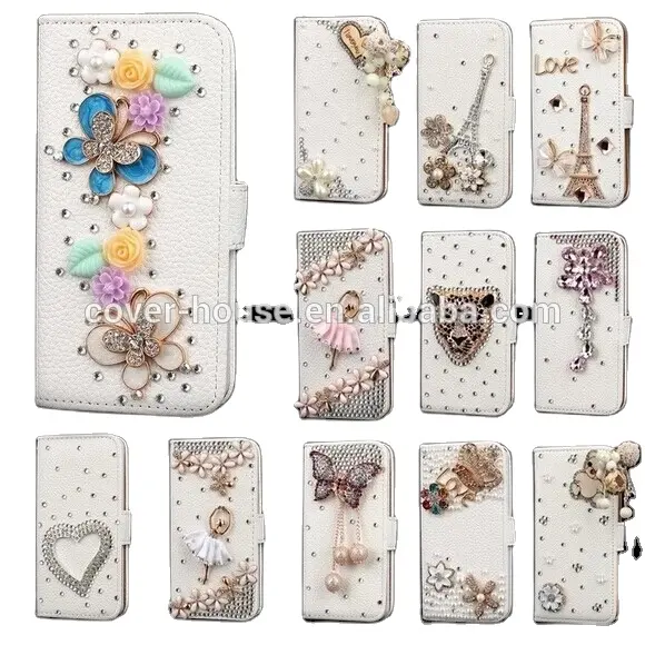 Capa 3d brilhante para celular, de couro pu com strass