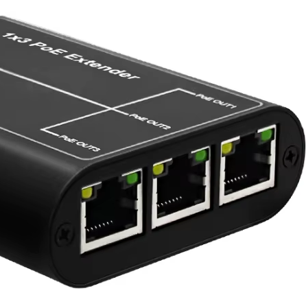3 Port POE Extender Repeater Gigabit 1 in 3 Out Comply IEEE 802.3af 1000Mbps for Security POE Camera Over Cat5 6 No Extra Power