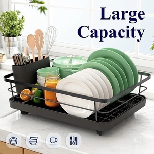 Séchoir à <span class=keywords><strong>vaisselle</strong></span> de cuisine avec <span class=keywords><strong>porte</strong></span>-<span class=keywords><strong>couverts</strong></span> Organisateur de comptoir Support de rangement à domicile pour <span class=keywords><strong>vaisselle</strong></span> et casseroles - Product Image 5