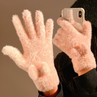 Gants d'hiver chauds en coton/élasthanne style coréen pour femmes, en peluche, à doigts entiers, motif léopard, élastiques, anti-froid