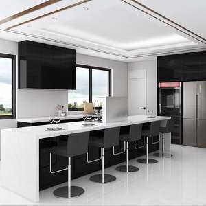 Meuble de cuisine moderne noir et blanc, finition brillante, plateau en marbre, rangement personnalisable - Product Image 1