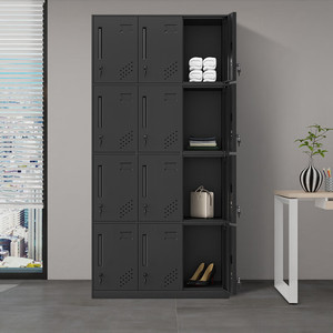 <span class=keywords><strong>Armoire</strong></span> métallique noire à 12 portes en acier inoxydable avec serrure pour vêtements, casier scolaire, casier de gym - Product Image 2