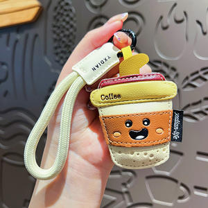 Porte-clés créatif en cuir PU, motif frites et thé au lait, mignon, écologique, durable, exquis, pendentif de sac pour couple, petit cadeau - Product Image 6