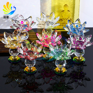 เชิงเทียนคริสตัลรูปดอกบัวหลากสี ทนความร้อน สำหรับบูชาทางศาสนา ตกแต่งวัด - Product Image 1
