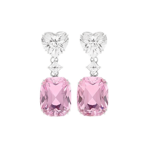Boucles d'oreilles pendantes en diamant rose E974, forme cœur, sertissage griffe, bijoux romantiques en cristal pour femme - Product Image 1