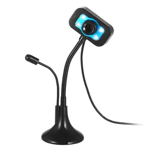 HD Webcam USB Desktop Laptop Camera Mini Plug and Play Video Calling Computer Camera with Mic Night Version LED Light Flexible R